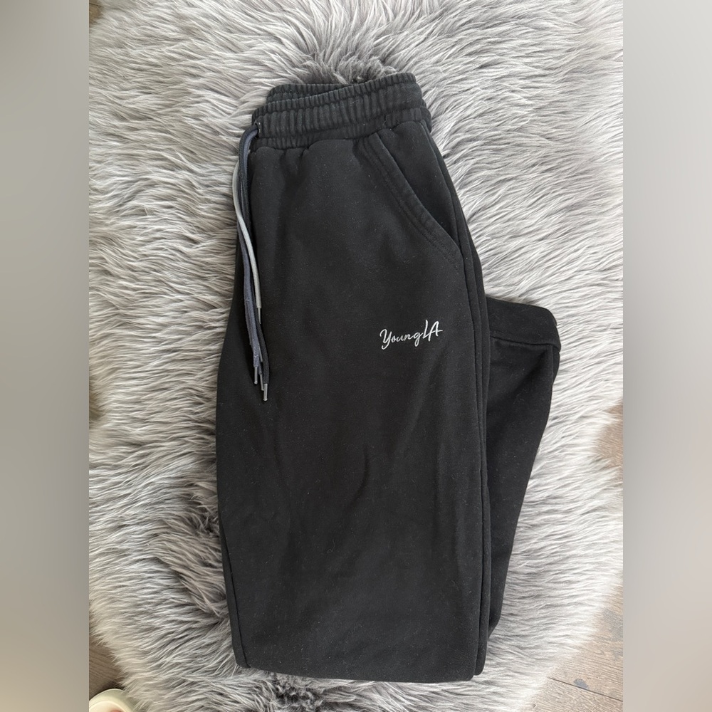 YoungLA Black Joggers with White Script Logo